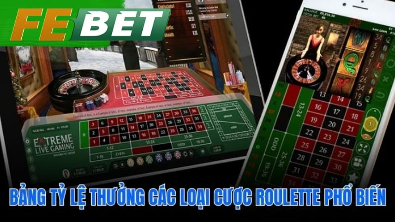 Tỷ lệ thanh toán cho mỗi kiểu đặt tiền roulette khác nhau